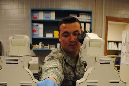 Laboratory technician analysing blood samples